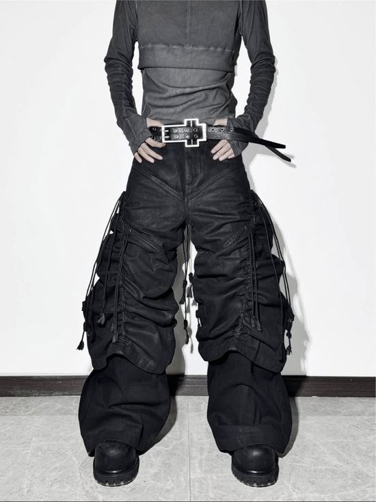 Other - Black Men’s Wide Cargo Pants with Adjustable Drawcords